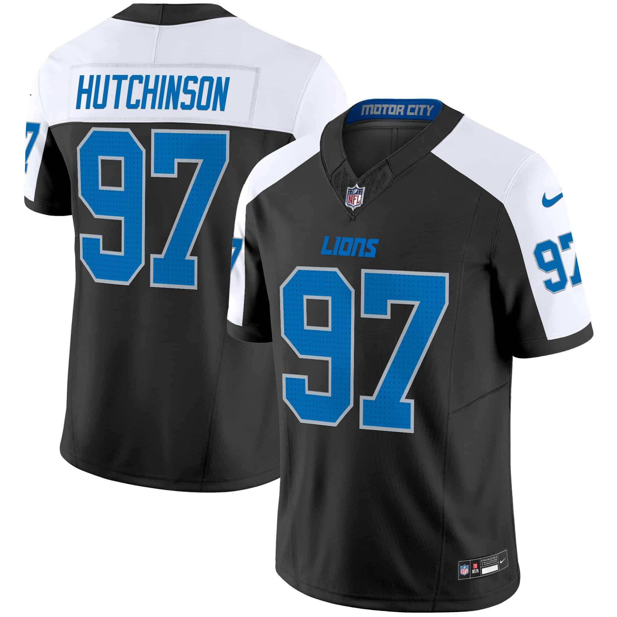 Men Detroit Lions 97 Hutchinson Black 2024 Nike Vapor Limited NFL Jersey